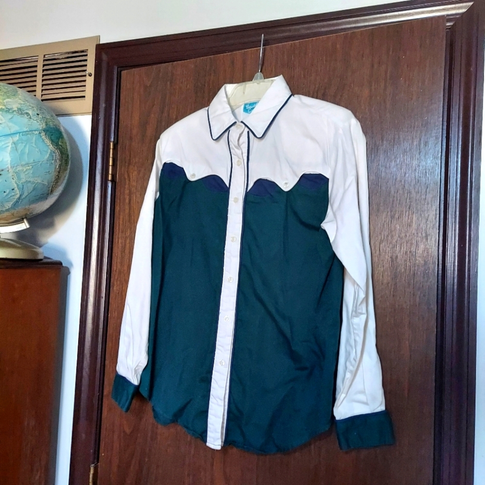 Vintage Southwest Canyon Western Shirt Women Medium White Button Up Collared